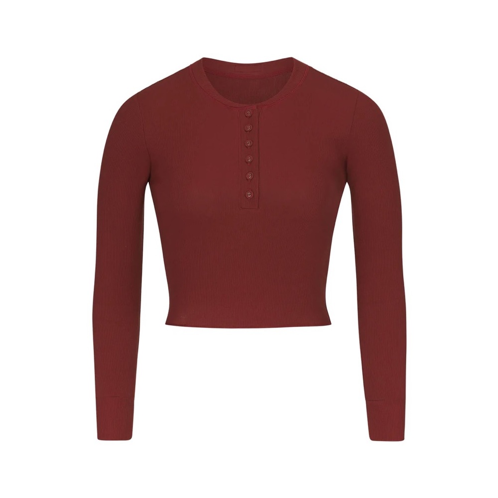 Ready 2 Ship SKIMS Holiday Edition Sangria Henley Top Long Sleeve